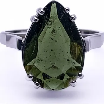 Prsten Stříbrný prsten s broušeným vltavínem 59 mm