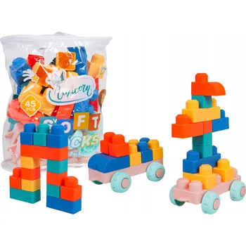 Hračka pro nejmenší Sada bezpečných, barevných, měkkých kostek pro děti od 3 let + Taška