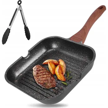 Pánev Grilovací pánev na BBQ, steaky, smažení, čtvercová, žebrovaná, 28 cm