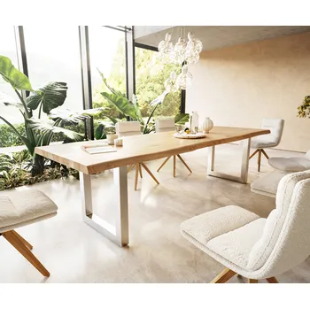 Jídelní stůl DELIFE Jídelní stůl Edge 300x100 dub přírodní nerezová ocel široký Live-Edge