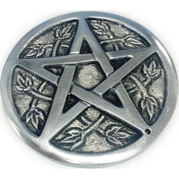 Vonná tyčinka Mani Bhadra Mani Bhadra Stojánek na vonné tyčinky Bílý kovový Pentagram Altar, Ø 8 cm