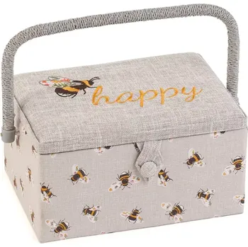 Organizér galanterie Střední košík na šití, pletení a háčkování - Včelky s výšivkou II (Medium Sewing Box Beautiful Bees - Embroidered)