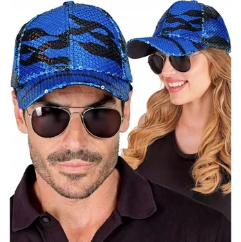 Čepice KŠILTOVKA CEKINOVÁ MODRÁ VLNA FLITRY VLNY VLNA DISCO KARNEVAL