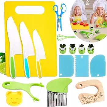 Kuchyňský nůž NOŽE PRO DĚTI KUCHYŇSKÉ DOPLŇKY BEZPEČNÉ SADA UČENÍ KRÁJENÍ 17 KS