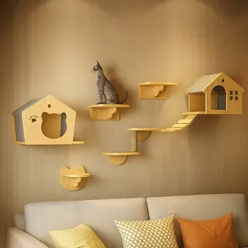 ŠKRABADLO PRO KOČKY SADA 7 DÍLŮ NA ZEĎ DŘEVO PŘEKÁŽKOVÁ DRÁHA