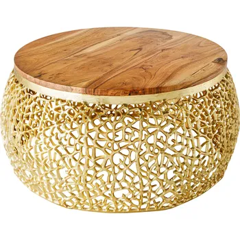 Konferenční stolek INVICTA INTERIOR Konferenční stolek Aurelia Gold 75cm zlatý s deskou z akáciového dřeva