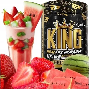 Anabolizér Předtréninkový stimulant s kofeinem Real Pharm KING Pre-Workout 500g Příchuť JAHODA-MELOUN