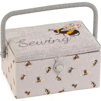 Organizér galanterie Střední košík na šití, pletení a háčkování - Včelky s výšivkou (Medium Sewing Box Beautiful Bees - Embroidered)