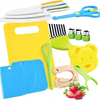 Kuchyňský nůž BEZPEČNÁ SADA NOŽŮ A KUCHYŇSKÉHO PŘÍSLUŠENSTVÍ PRO DĚTI MONTESSORI 17 DÍLŮ