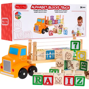 Dřevěná hračka Vzdělávací Dřevěný Náklaďák s Stavebnice pro Děti