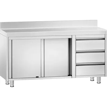 Dílenský stůl vasegastro Nerezový pracovní stůl se skříňkou a zásuvkami vpravo 200x60x85cm