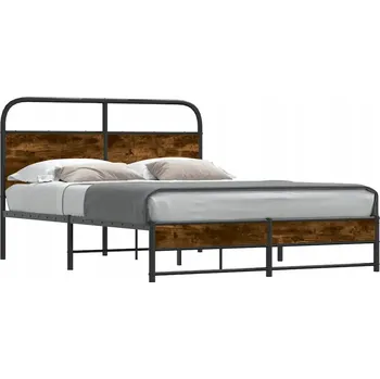 Postel Kovový rám postele s čelem, kouřový dub, 207 x 125 x 100 cm