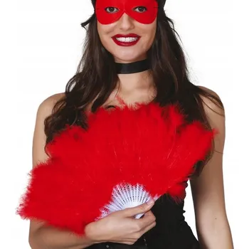 Karnevalový doplněk Retro karneval kostým Vějíř červeným peřím