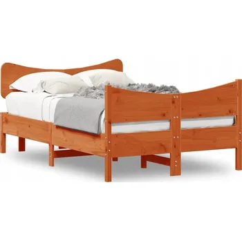 Postel Dřevěná postel z borovice, voskovaný hnědý odstín, 195,5 x 125,5 x 81 cm