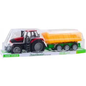 autíčko Červený zemědělský traktor s žlutým přívěsem