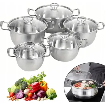 Sada nádobí Sada hrnců na indukci a plyn z nerezové oceli, 5 dílů