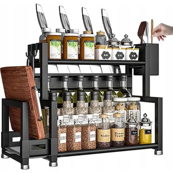 Obraz PÓŁKA KUCHENNA NA KOŘENÍ KOVOVÁ DVOUÚROVŇOVÝ ORGANIZÉR ŠEDÁ