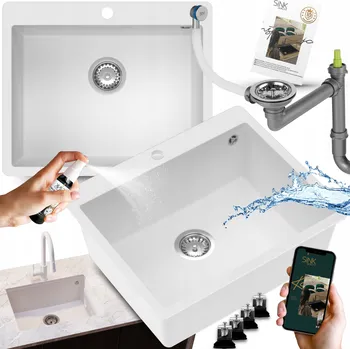 Granitový dřez Jednokomorový dřez Sink Quality BÍLÝ granitový bílý