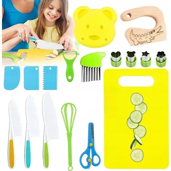 Kuchyňský nůž Sada dětských nožů 17 dílů, bezpečná pro děti od 2 let s prkénkem
