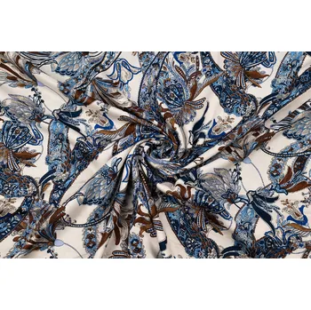 Viskózová tkanina modro hnědý orientální vzor na béžové