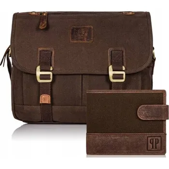 Paolo Peruzzi taška na dokumenty Canvas, pravá kůže, bez vzoru