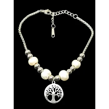 Náramek Říční perly náramek s chir. ocelí a stromem života