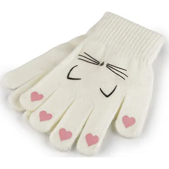 Rukavice Výprodej - Dětské pletené rukavice kočka - krémová Varianta: 1 krémová světlá, Balení: 1 pár