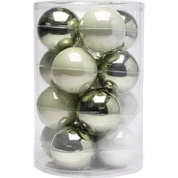 Vánoční ozdoba decoDoma Sada vánočních ozdob 2103602 8 cm zelinkavá 16 ks