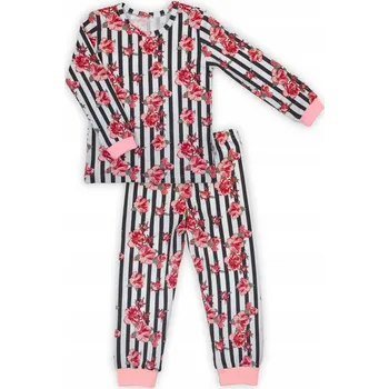 Dívčí pyžamo Bavlněné pyžamo s dlouhým rukávem, růže a pruhy Nicol, vel.