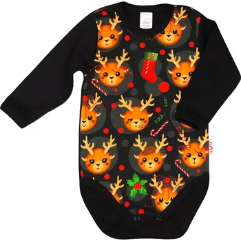 Body Body s dlouhým rukávem Vánoční Sobíci ČERNÉ vel. 92 KLEKLE