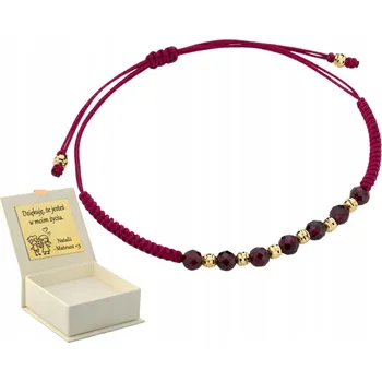 Náramek ZLATÝ ŠŇŮRKOVÝ NÁRAMEK GRANÁT A DIAMANTOVANÉ KULIČKY ZLATO 585 14K