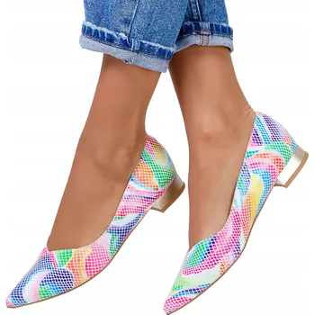 Dámské polobotky BALERÍNKY Kožené Vícebarevné Dámské Nazouvací Polobotky POLSKÝ VÝROBEK vel. 38