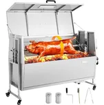 VEVOR Rotisserie Grill, 38W BBQ venkovní gril na prasata a jehněčí, rožeň na dřevěné uhlí s nosností 60 kg, kolečka a 4 úrovněmi výšky, sada na grilování z nerezové oceli pro kempování a venkovní večírky