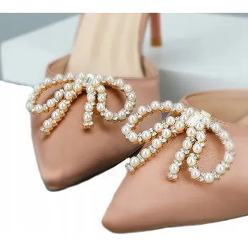 Obraz Ozdobná spona Perly Mašle zlatá 6x3 cm Klip na boty Kabelka Svatba B20