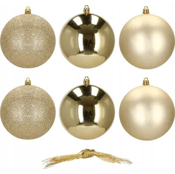 Vánoční dekorace VÁNOČNÍ BAŇKY VELKÉ NA VÁNOČNÍ STROMEČEK 6 Ks 10cm ZLATÉ OZDOBY DEKORACE SADA