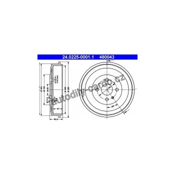 Brzdový buben Brzdový buben ATE 24.0225-0001 (AT 480043) - BMW