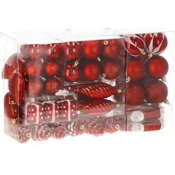 Vánoční dekorace Vánoční Baňky sada 72 ks červené ozdoby na vánoční stromeček