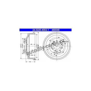 Brzdový buben Brzdový buben ATE 24.0225-4002 (AT 480048) - CITROËN, FIAT, PEUGEOT