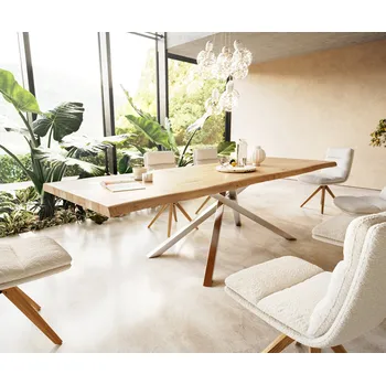 Jídelní stůl DELIFE Jídelní stůl Edge 300x100 dub přírodní křížová podnož hranatý nerezová ocel Live-Edge