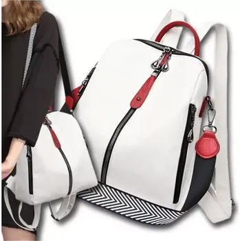 Městský batoh Bílý kožený batoh ILLIA RX19 (Stylový a praktický bílý kožený dámský batoh 30 x 28 x 12 cm, 2v1, pevná EKO kůže)