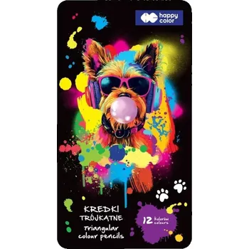 Pastelka Pastelky trojúhelníkové 12 barev Happy Color v kovové krabičce