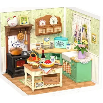 Stavebnice RoboTime 3D dřevěná skládačka Miniatura domečku Farmářská kuchyně