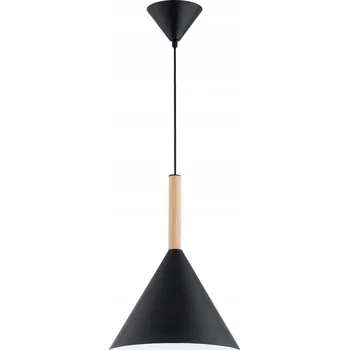 Lampa lustr závěsný dřevo kov černý stínidlo kužel FUKS 61471A