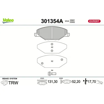 Brzdová destička Sada brzdových destiček, vždy 4 kusy v sadě VALEO 301354A
