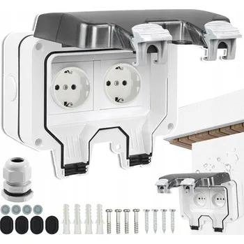 Elektrická zásuvka DVOJITÁ VENKOVNÍ ZÁSUVKA ELEKTRICKÁ ZAHRADNÍ VODOTĚSNÁ 220V IP66