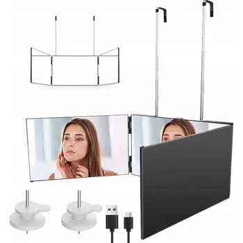 Zrcadlo TROJITĚ SKLÁDACÍ ZRCADLO 3-SMĚRNÉ ZRCADLO NA STŘÍHÁNÍ, ČERNÁ BARVA