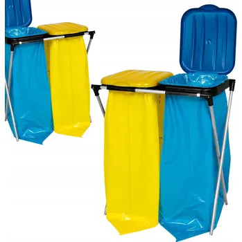 Odpadkový koš Stojan na pytle na tříděný odpad GSG24 ocel pozinkovaná 120 l 2 komory