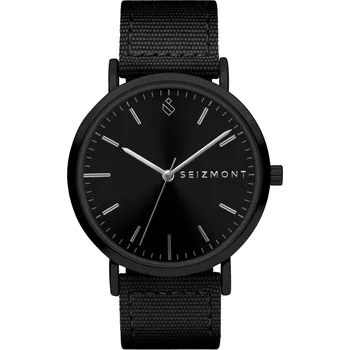Chytré hodinky Moment | Minimalistické elegantní analogové hodinky černé barvy s černým číselníkem, quartzovým strojkem a černým nylonovým řemínkem - Seizmont
