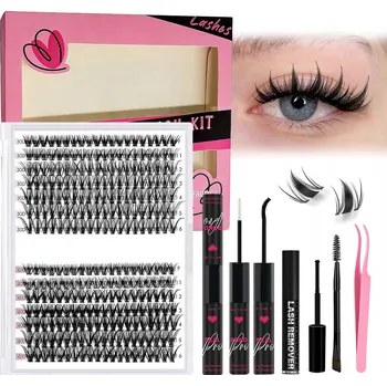 Umělé řasy 280 kusů řas, DIY trsové řasy, mix 30D 40D, 9-16 mm + Bond & Seal