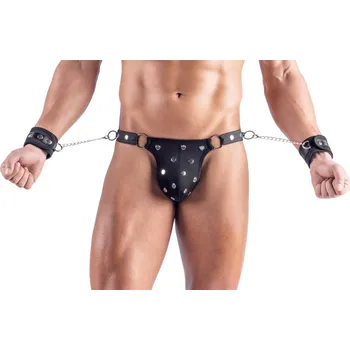 Svenjoyment Matte Look Thing with Studs & Handcuffs 2111764 Black Velikost L